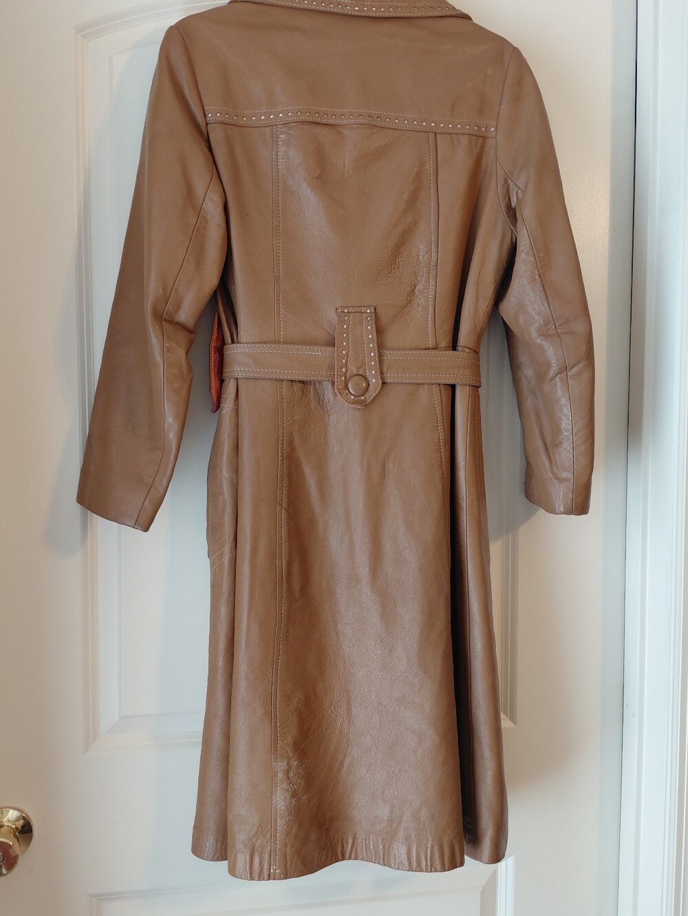 Vintage 60's 70's Pennylane Era Dan Di Modes Tan Leather Trench Coat Belted M - Picture 10 of 16